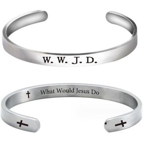 Pingyongchang Stainless Steel WWJD Bracelet Bracelets What Would Jesus Do Punk Engraved Cross Cuff Bracelet Christian Jesus Jewelry Gifts for Women Men