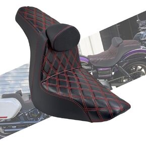 Motorcycles Driver Passenger Seat Cushion Pad One-Piece Seat Leather Pillion With Backrest Fit For Harley Softail Low Rider FXLR FXLRS Sport Glide FLSB 2018-Up (Black Stitching)