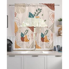 Lemon Floral Yellow Plaid Swag Kitchen Curtain Sets with Valance,3 Pieces Rod Pocket Curtain Drapes for Bedroom Cafe Windows,Summer Spring White Flower Green Leaves 56''x36''&36''x27.5''x2Panels
