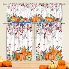 Autumn Leaf Curtains & Valances Set - Fall Decor for Cafe & Living Room - 27''x36'' 2 Panel & 54x18 Inch Tier Set - Thanksgiving