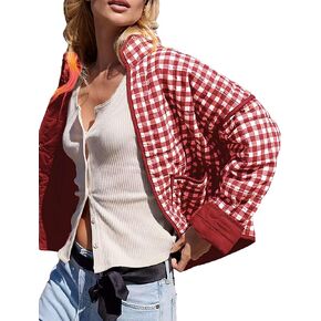 Zontroldy Women's Vintage Plaid Floral Print Cropped Puffer Quilted Jacket Lightweight Diamond Padded Coats