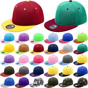 Syhood 30 Pcs Snapback Hats for Men Flat Bill Caps Bulk Hip Hop Blank Flat Brim Adjustable Baseball Caps