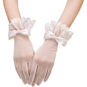 R STAR Floral Short Lace Gloves, Women Wrist Length Gloves for Wedding(B)
