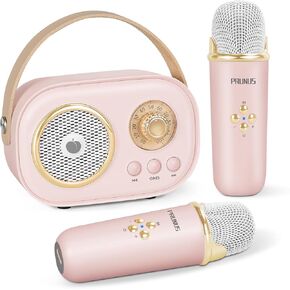 Mini Karaoke Machine للأطفال والكبار ، مكبر صوت بلوتوث المحمول مع 2 ميكروفونات لاسلكية وباس صوت استريو ، هدايا لفتاة 6 7 8 9 10 11 12 سنة (وردي)