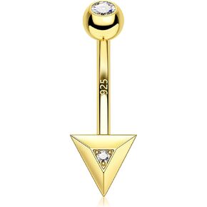 COCHARM 925 Sterling Silver Belly Button Ring Gold Filled Triangle Belly Navel Ring Cute 14g Unique Belly Piercing Jewelry For Women Men Mini Belly Bar Nickel Free
