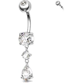 Melighting 14G Titanium Belly Button Ring Internally Threaded Dangle Belly Ring Clear CZ Teardrop Navel Piercing Jewelry for Women 10 mm