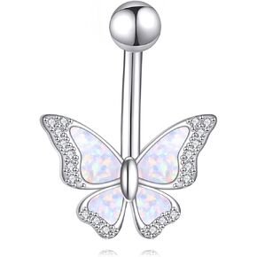 Butterfly Belly Button Ring Dangle 925 Sterling Silver Silver Hypoallergenic Piercing Body Rings Sexy Belly Button Gifts for Women (14g)