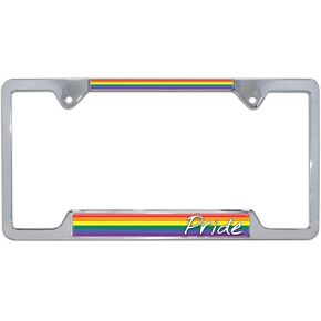 Rainbow Pride Flag Chrome-Plated All-Metal Standard Size License Plate Frame Tag Holder for Cars/SUVs/Trucks Weather-Proof Automotive Accessory