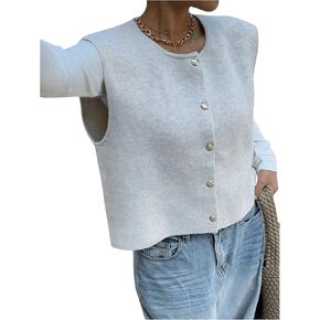 GORGLITTER Women's Button Up Sweater Vests Sleeveless Crewneck Knit Fashion Vest Cardigan