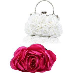 Women's Evening Clutch Floral Satin Pouch Rose Clutch, With Detachable Strap With Detachable Chain for Weddings, Parties, Balls