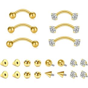 Zolure Eyebrow Piercing Jewelry Curved Barbell Stianless Steel Tiny Eyebrow Ring Daith Rook Earrings Vertical Labret Lip Jewelrys Ear Helix Conch for Women Men 16g 6mm/8mm/10mm