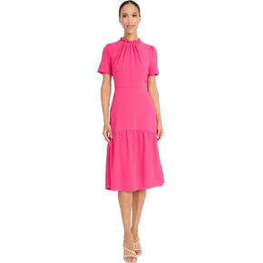 Maggy London Women's Elegant Ruffle Mock Neck Short Sleeve Midi A-line Cocktail-Special Occasion Wedding Guest Dress