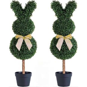 2 Pcs Artificial Bunny Topiary, 3 ft Bunny Shaped Topiary Trees, Faux Boxwood Topiary Bunny with Planter Pots for Indoor Outdoor Home Porch Decor