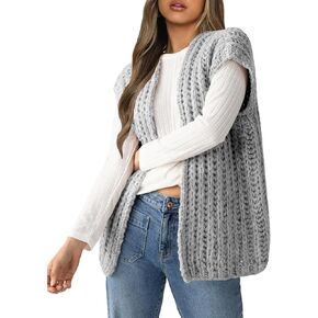 Womens Chunky Knit Sweater Vest Spring Casual Cap Sleeve Open Front Cardigan Sweater Tops