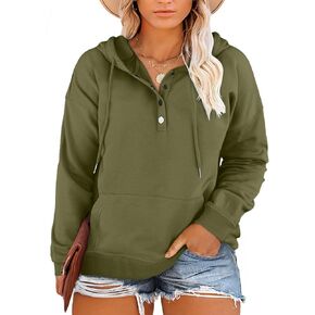 Eytino Plus Size Hooded for Women Tops Long Sleeve Button Collar Drawstring Hoodies Pullover Sweatshirts with Pockets(1X-5X)