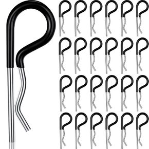 Ferraycle 25 Pcs Hitch Pin Clip Cotter Pin R Clips Trailer Cotter Hairpin Zinc Plated Spring Steel Hairpin with Vinyl Coated Grip 0.15 Inch Diameter and 3.35 Inches Long (Silver, Black)