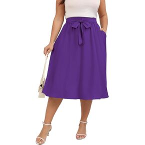 Xpenyo Womens بالإضافة إلى حجم Midi تنانير الصيف مرنة عالية الخصر بوهو غير رسمية الشاطئ التدفق المتدفق التنانير طول الركبة مع جيوب