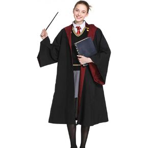 Wizard Robe with Hooded, Black Wizard Cloak Costume for Adult and Teens Halloween Costume Dress Up Accessory