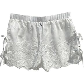 SweatyRocks Women's Bow Tie Knot Boho Shorts Elastic Waist Embroidery Eyelet Summer Short