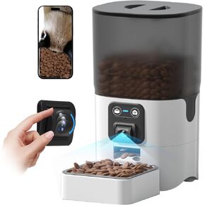 Automatic Cat Feeder with Manual Camera:2.4G WiFi Auto Pet Feeder with Video,Automatic Cat Food Dispenser with Two-Way Audio,Detachable for Easy Clean, with Pet Placemat,for Small Dog - 6L/25 Cup