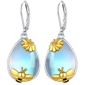 Moonstone Earrings Sterling Silver Dangle Earrings for Women Cute Animal Lever Back Earring Hypoallergenicity Jewelry