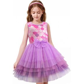 LQSZ Girls Sparkle Mermaid Tutu Dress Tank Top Birthday Party for Toddlers Kids 3-12 Years Playwear Photo Shoot