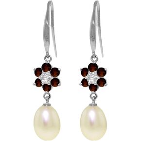 Galaxy Gold GG 14k Solid Gold Fish Hook Earrings with Diamonds, Garnets and Pearls