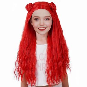 Besuante Girls Red Bows with Bun Bun Long Curly Corly Contume Higs for Halloween
