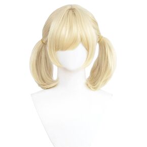 Shigure Cosplay Wig Golden Blonde Short Pigtails Straight Wig with Bangs Synthetic Fiber Wig for Party