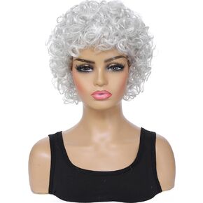 Short Curly Wigs for Black Women Wavy Curly Grey Wig Grandma Wig For Adults Women Halloween Party Cosplay Events or Daily Wear(Grey)