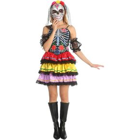 Skays Halloween Comple Day of the Dead Costume Women Women Sugar Skull Print Mini Dress