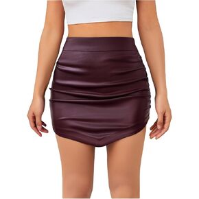 Women's Ruched Bodycon Mini Skirt High Waisted Asymmetrical Hem Going Out Skirts
