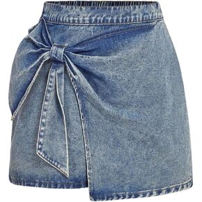 Floerns Women's Plus Size High Waist Denim Skirt Wrap Front Bow Bodycon Mini Skirt