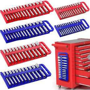 6 Pcs Magnetic Socket Organizer Holder Case Rail Rack for 1/2'', 3/8 '', 1/4'' Drive, Securely Holds 152 Sockets(Red,Blue)
