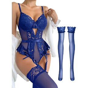 ليلوسي مثير تخزين الدانتيل الشبكات bodysuit أعلى underwire arkle lingerie مجموعة 3 قطعة