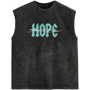 OYOANGLE Men's Vintage Letter Graphic Print Crew Neck Tank Tops Sleeveless Shirts Trendy Streetwear