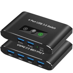 مفتاح USB 3.0، محدد مفتاح USB 2 جهاز كمبيوتر يشارك 4 أجهزة USB KVM Switcher Box للكمبيوتر الشخصي والطابعة والماسح الضوئي والماوس ولوحة المفاتيح مع 2 كابل USB، متوافق مع Mac/Windows/Linux