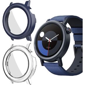 حافظة للساعة الذكية CMF Watch Pro 2 للرجال والنساء 2024 نسخة مطورة، واقي شاشة صلب من البولي كربونات، زجاج مقسى 9H فائق النحافة بتغطية كاملة ومضاد للصدمات، (عبوتان، شفاف + أسود) in Kuwait
