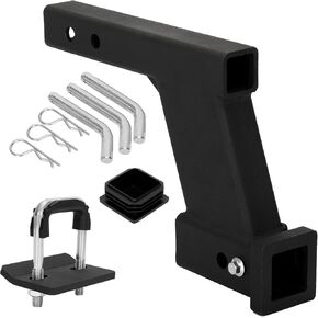 10000lbs 10-Inch Hitch Receiver Extension Riser, 2 Inch Receiver with 10 Inch Drop, Adjustable 9" or 11" Length, Dual Pinhole Design, 3-Pack Hitch Pins and Universal Trailer Cap, Black