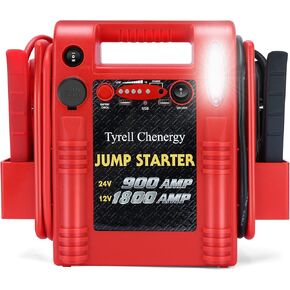 بطارية السيارة بداية - Flyauto 1800 AMP 12V 24V صندوق القفز الثقيل ، يعمل مع Truct Tractor Tractor Automotive Engine Starter Batoster Charger Boster Boster مع وحدة الطاقة USB/DC