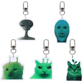 Alien Cat Keychain Cute Funny Cat Meme Keychains Bag Charms for Bag Backpack Handbag Purse Charms 5PCS in Kuwait