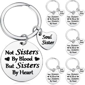 Roowest 6 Pieces girl Keychain, Not Sister by Blood But Sister by Heart Friendship Keychain for Women Teen Girls, School class Gifts for Friend Birthday