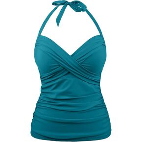 Hilor Women's Underwire Tankini Top Halter V Neck Swimsuits Front Twist Tummy Control Bathing Suit Tops Only