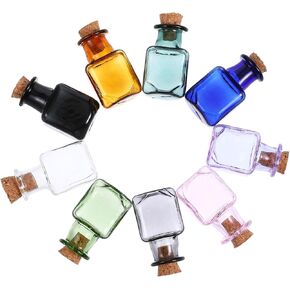 9 Pcs Mini Glass Color Bottles with Cork Color Tiny Glass Jars 2ml Rectangle Glasses Bottles with Cork for Party Home Decoration Halloween