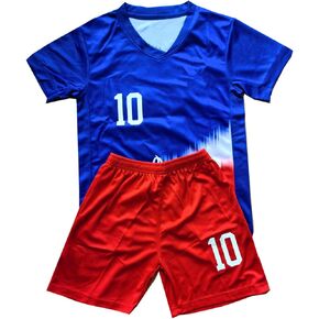 Kids Soccer Jersey Boys Football Shirt Short Youths Uniforms Fans Jerseys for Children Blue Red