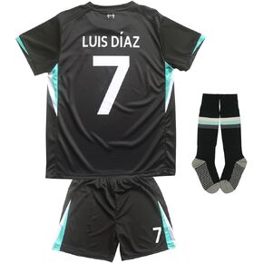 Lpool Diaz #7 Away Kids Soccer Jersey Kit مع شورتات/جوارب مجموعة أحجام الشباب