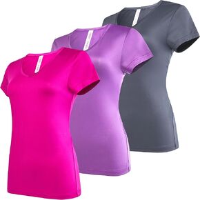تشييرات Activewear للسيدات ، 3 حزمة للسيدات الرياضية القصيرة القصيرة ، قمم تجارب جافة قميص الصالة الرياضية وليوغا المحملات للنساء