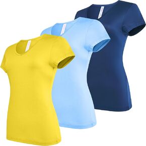 Women's V-Neck Activewear T-Shirts 3 Pack Athletic Womens Short Sleeve Workout Tops Dry Fit Shirt Gym & Yoga Tees for Women in Kuwait