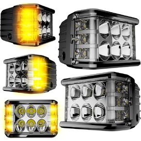 ASLONG 2PCS 3 Inch Spot LED White/Amber Flasing Strobe Pods Six Modes Square Cube Fog Lights Bumper Work Lights Switch Wiring Harness