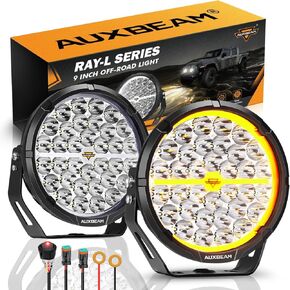 Auxbeam RAY-L Series 7 Inch Round Offroad Light Bar 240W 25800LM with Amber/White DRL Modes Driving Spotlights Off-Road Lighting Truck 4x4 Spot Beam Auxiliary Bumper Lights, Pair